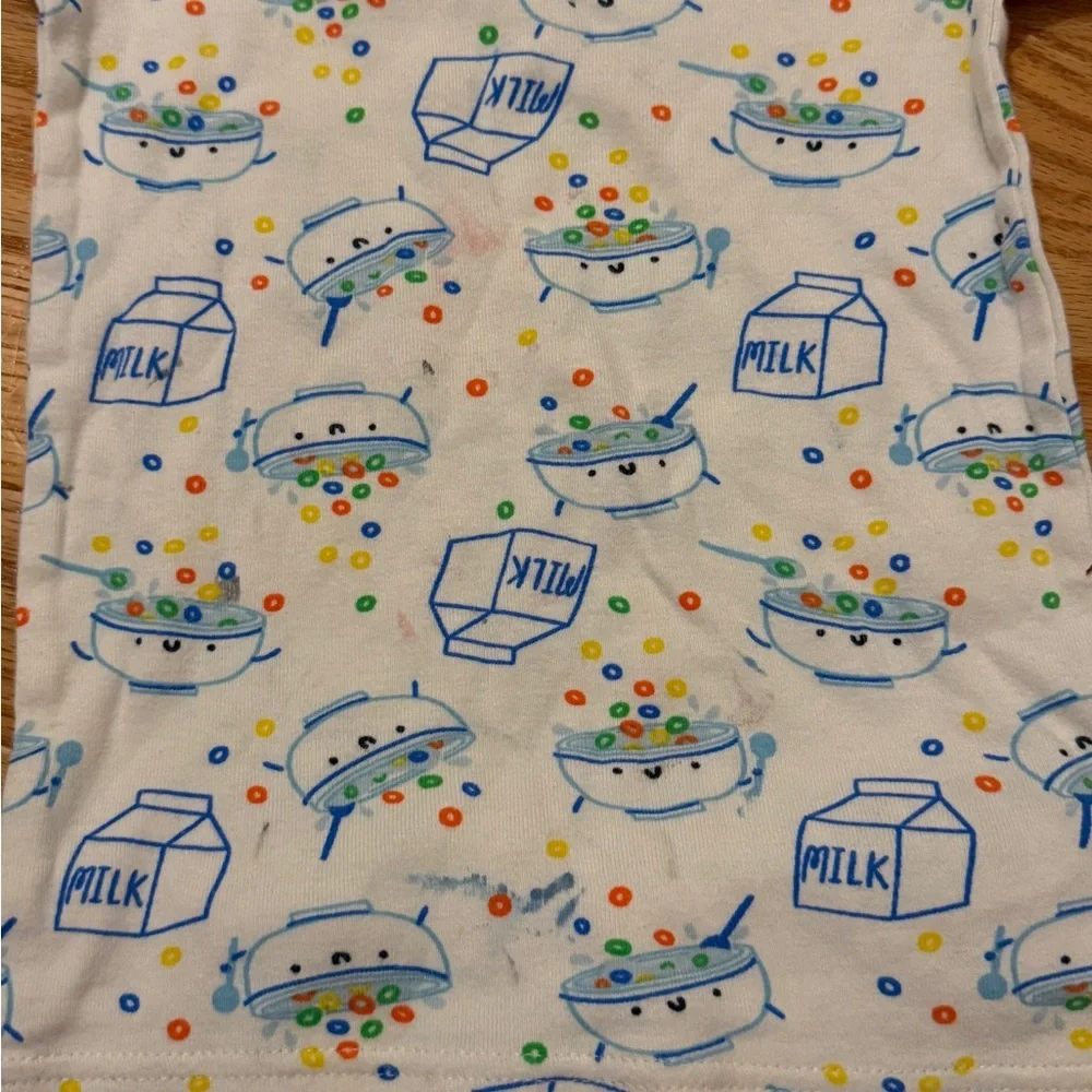 Old Navy Kids Milk and Fruit Loop Cereal Pajama Set - Cream with Blue and Yellow